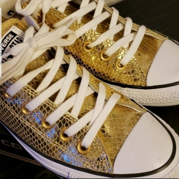 Converse Shoes - Shiny Reptile Printed Gold Converse Sneakers!